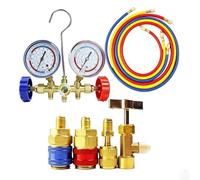 Minhe R134a AC Manifold Gauge Set with Dual Gauges | for R12 R22 R404A Refrigerant Charging Kit, 3 Hoses and Adapters for Car Home HVAC Air Conditioning Maintenance