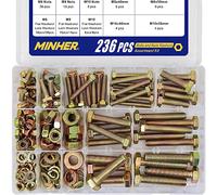 MINHER 236PCS M6 M8 M10 Heavy Duty bolts and nuts Assortment Kit Grade 8.8 Alloy Steel Hex Screws Nuts & Washers kit