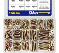 MINHER 584PCS M6 M8 M10 Heavy Duty Bolts and Nuts Assortment Kit Grade 8.8 Alloy Steel Hex Screws Nuts & Washers,kitIncludes 13 regular sizes(Large box)