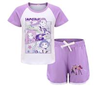Minhuaha Hunter Girls Tracksuit T-Shirt and Shorts 2 Piece Outfit Anime Printed Suits for Boys Girls (Purple,3 Years)