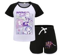 Minhuaha Hunter Girls Tracksuit T-Shirt and Shorts 2 Piece Outfit Anime Printed Suits for Boys Girls (Black,11 Years)
