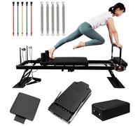 MINHUANG Foldable Pilates Reformer Set, Multifunctional Pilates Core Bed, Fitness Exercise Professional Equipment, with Sitting Box + Springboard, for Home Gym
