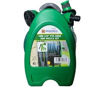 Mini 10M 3/8" PVC Hose Reel and Nozzle Set Includes 7 Spray Gun - 2 Female Hose Fittings with Outside Tap Connector - 7 Pattern Hand Spray Reinforced Garden Hose