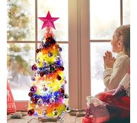 Mini 2FT Desktop Pop Up Christmas Tree - Collapsible Artificial Tinsel Pencil Christmas Tree, Skinny Xmas Tree for Indoor Home Apartment Porch Holiday Party Decorations(Rainbow)