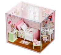 Mini 3D Building Model Assembly with Dust Cover, DIY Wooden Hut Creative Gift for Birthday, Handmade Assembled House Villa Model (H002)