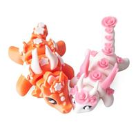 Mini 3D Printed Dragons Set - Pink Flower Dragon & Orange Star Dragon with Movable Limbs & Tails - Cute and Colorful Decor for Home or Office