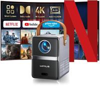 Mini Projector【Netflix Officially & Dolby Audio】25000Lumen FHD 1080P Smart Portable Projector 4K,TOF 1s Focus,WiFi6 Bluetooth 50% Zoom Short Throw Home Cinema Projectors for Bedroom,Outdoor, Kid Gifts