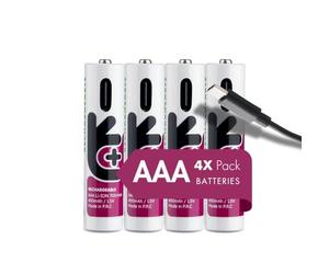 Mini AAA Rechargeable Batteries USB-C Cable 1.5 V 400 mAh HR3 Uniross Lithium Battery for Keyboards Mouse Wireless Remote Controls and Radio Controlled Toys Long Life- 4 Batteries