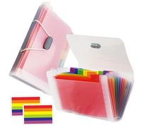 Mini Accordion File Organizer 2Pcs A6 13 Pocket Rainbow Color File Organizer with Tab & Self-Locking Rope Portable PP Document for Home, School, Office