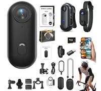 Mini Action Cam 4K, Portable Camera with 360° Rotating Clip and Magnetic Clip, Waterproof 4K Body Camera, Motorcycle Camera, Immersive Shots for Cycling, Walking with Animals (B-Black)