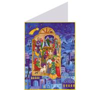 Mini Advent Card with 24 Doors 105 x 155 mm Blank with Envelope Nativity Blue Bethlehem - 40039 - Traditional German Design