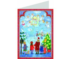 Mini Advent Christmas Card 24 Doors 105 x 155 mm Blank with Envelope Angels Singing - 496 - Traditional German Design