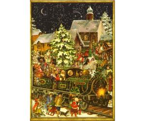Mini Advent Christmas Card 24 Doors 105 x 155 mm Blank with Envelope Snowscence Santa Train - 491 - Traditional German Design