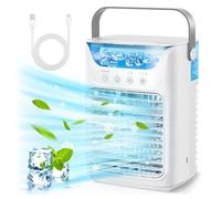 Mini Air Cooler Portable Air Conditioner Fan 700ML Water Tank Portable Air Cooler USB Rechargeable Mini Mobile Air Conditioner with Handle, 3 Wind Speeds, 7 Color Night Light