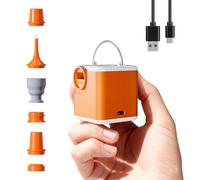Mini Air Pump with 3-Stage Camping Light, 2400mAh Electric Vacuum Bag Pump, Fast Inflation/Deflation with 5 Nozzles for Air Bed Mattress, Pool Floats, Travel Bags and Inflatables, Orange