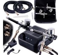 Mini Airbrush compressor with two airbrushes. Modeling compressor.