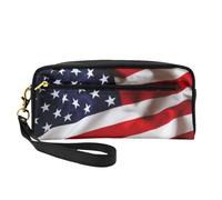 Mini American Flag Cosmetic Bag,Leather Handheld Cosmetic Organiser,Zip Pen Case Toiletry Organiser,Cosmetic Travel Bag