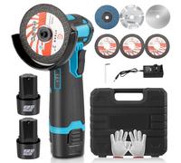 Mini Angle Grinder,Brushless Cordless Angle Grinder with 2PCS 2000mAh Batteries,12V 19500RPM Mini Grinding Machine with 76mm Side Disc,Saw Blades,Storage Box,for Cutting Polishing and Grinding