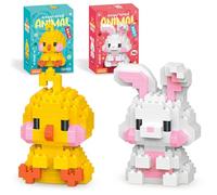 Mini Animal Building Block Set,2 Pcs Bunny and Duck Building Block Mini Bricks Toy Animals Bricks Blocks Collection Creativity Construction Brick DIY Blocks Home Decor Ornament Gifts for Birthday