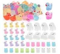 Mini Animals, 70 Pcs Resin Animals Mixed, Tiny Ducks Frogs Dogs Rabbits, Plastic Figures Translucent, Colorful Figurine for Garden Miniature Landscapes Dollhouse