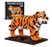 Mini Animals Building Blocks Set For Tiger, Micro Animal Construction Toy with Display Base, Small Building Bricks for Kids 8-12, Birthday Party Bag Fillers, Goodie Bag Prizes (Tiger)