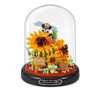 Mini Animals Flower Building Set - 588 Pcs Animals and Flower Building Blocks with Transparent Cover, Flower Garden Block Den Building Kit, Building Blocks for Home Decoration (Sunflower)