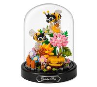 Mini Animals Flower Building Set - 588 Pcs Butterflies Bees Flowers Animals Building Blocks with Transparent Cover, Garden Den Block Kit for Adults Kids Christmas Home Decoration Gifts,Bees