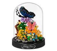 Mini Animals Flower Building Set - 588 Pcs Butterflies Bees Flowers Animals Building Blocks with Transparent Cover, Garden Den Block Kit for Adults Kids Christmas Home Decoration Gift, Blue Butterfly