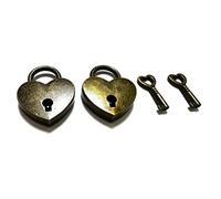 Mini Antique Brass Padlock and Mini Heart Vintage Antique Style Lock Collar Decorative Lock Treasure Chest Tissue Box Padlock with Key [2-Pack]