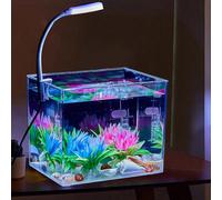 Mini Aquarium, Aquaterrium Planting Tank, Aquarium Klein Aquarien, Mini Terrarium With 3w Small Clip Light, Fish Tank Kit For Betta Shrimp Goldfish