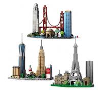 Mini Architecture Building Blocks Set, 3 Famous World Architecture Skyline Building Kit, Paris, New York City, San Francisco Includes Golden Gate Bridge, Eiffel Tower, Gift for Lover, 1648 PCS