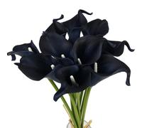 Mini Artificial Calla Lily 10 Stem Bridal Bouquets Artificial Latex Real Touch Flowers for Home Party Decor (Navy Blue)