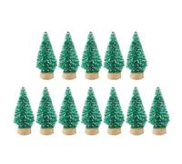 Mini Artificial Christmas Tree, 12 Pieces Miniature Sisal Frosted Christmas Tree with Wood Base, Snow Frost Trees Desktop Ornaments, Bottle Brush Trees for Home Table Decorations
