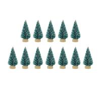 Mini Artificial Christmas Tree, 12 Pieces Miniature Sisal Frosted Christmas Tree with Wood Base, Snow Frost Trees Desktop Ornaments, Bottle Brush Trees for Home Table Decorations