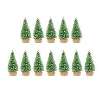 Mini Artificial Christmas Tree, 12 Pieces Miniature Sisal Frosted Christmas Tree with Wood Base, Snow Frost Trees Desktop Ornaments, Bottle Brush Trees for Home Table Decorations