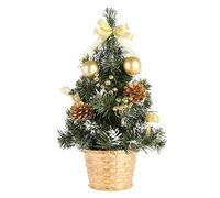 Mini Artificial Christmas Tree, 30 cm Miniature Pine Tree, Small Snow FlockedTree, FestivalTree Tabletop Tree with Ornaments, Balls and Pine Cones, Holiday Decorations (Gold)