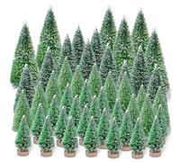 Mini Artificial Christmas Tree, 48 Pieces, Miniature Snow Effect, Pine Tree, Green with Wooden Base, DIY Christmas Tree Christmas Decoration for Party, Table Decoration, Shop Window,