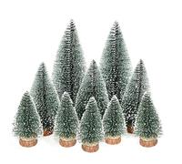 Mini Artificial Christmas Tree, Pack of 10, Mini Green Christmas Tree, Three Different Heights, Artificial Christmas Tree, Miniature, Christmas Tree, Snow, Small with Wooden Base