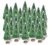Mini Artificial Christmas Tree, Pack of 24 Miniature Snow Effect Pine Tree Green with Wooden Base DIY Christmas Tree Small Christmas Decoration for Party Table Decoration Shop Window