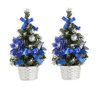 Mini Artificial Christmas Tree Tabletop Mini Christmas Tree Artificial Small Xmas Tree Tabletop Desk Decorations 2PCS Blue