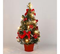 Mini Artificial Christmas Tree with Lights, 40cm Tabletop Small Christmas Tree Lighted Battery Operated, Pre-Lit Christmas Tree Desktop Ornaments for Xmas, Home, Kitchen Decor (Red)