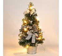 Mini Artificial Christmas Tree with Lights, 40cm Tabletop Small Christmas Tree Lighted Battery Operated, Pre-Lit Christmas Tree Desktop Ornaments for Xmas, Home, Kitchen Decor (Gold)