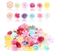 Mini Artificial Flower Heads, 60pcs Fake Flowers For Crafts Small Rose Daisy Fabric Flowers Multicolor Small Silk Daisy Flower Heads For Diy Garland Home Wedding Party Decoration, Bright Color