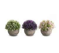 Mini Artificial Plants Plastic Fake Green Colorful Flower Topiary Shrubs With Gray Pot For Home Décor NEW08 - Set of 3