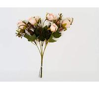 Mini Artificial Rose Bud Flower Bush & Mixed Foliage - Choice of Colour (Light Pink)
