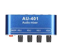 Mini Audio Mixer, 4 Channel Line Mixer with 3.5mm Stereo Jack 4 Input 1 Stereo Output Volume Adjustment DC 5V 12V Stereo Mixer for PC Phone Laptop Headphone Small Clubs or Bars