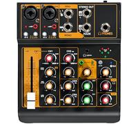 Mini Audio Mixer, Portable Mini4 DJ Board Mixer with USB Bluetooth, 4 Channel Sound Mixing Board for Wedding Party Podcast Live Performance Event