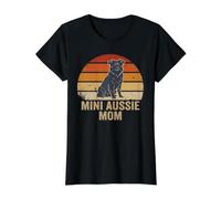 Mini Aussie Mom Vintage Retro Sunset Australian Shepherd Art Value Graphic T-Shirt, Women, Black, L