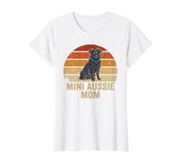 Mini Aussie Mom Vintage Retro Sunset Australian Shepherd Art Value Graphic T-Shirt, Women, White, XS
