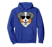 Mini Aussie With Sunglasses Funny Australian Shepherd Pullover Hoodie, Adult Unisex, Royal Blue, XX-Large